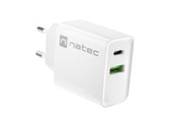 Natec Universální nabíječka RIBERA 20W 1X USB-A + 1X USB-C, bílá