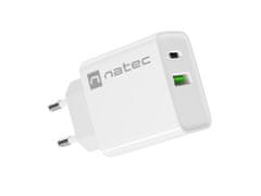 Natec Universální nabíječka RIBERA 20W 1X USB-A + 1X USB-C, bílá