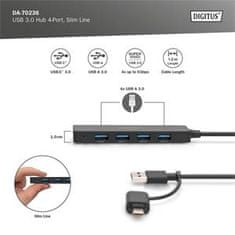 Digitus USB 3.0 Hub 4-Port, Slim Line, 1,2m kabel