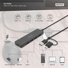 Digitus USB 3.0 Hub 4-Port, Slim Line, 1,2m kabel