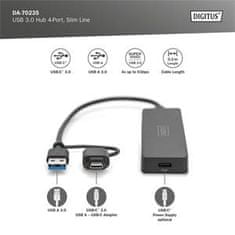 Digitus USB 3.0 Hub 4-Port, Slim Line, 0,2m kabel