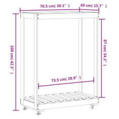 Greatstore Stojan na dřevo na kolečkách 76,5x40x108 cm masivní borovice