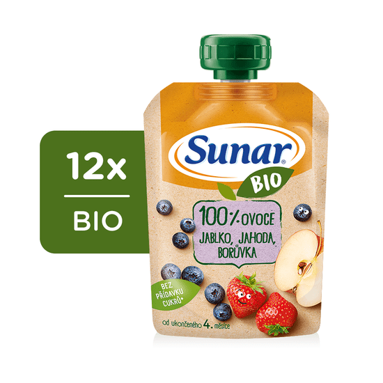 Sunar BIO ovocná kapsička jablko, jahoda, borůvka 12 x 100 g