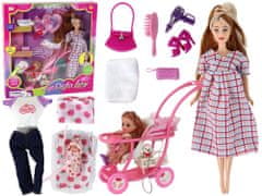 shumee Lucy Doll Set Kočárek pro těhotné dítě dlouhé hnědé vlasy