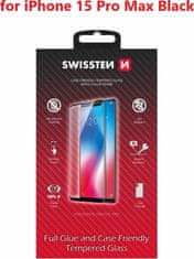 SWISSTEN Sklo full glue, color frame, case friendly pro 15 pro max černé