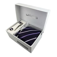 Daklos Luxusní set tmavě fialový, světle fialové a bílé proužky - Kravata, kapesníček, manžetové knoflíčky, kravatová spona