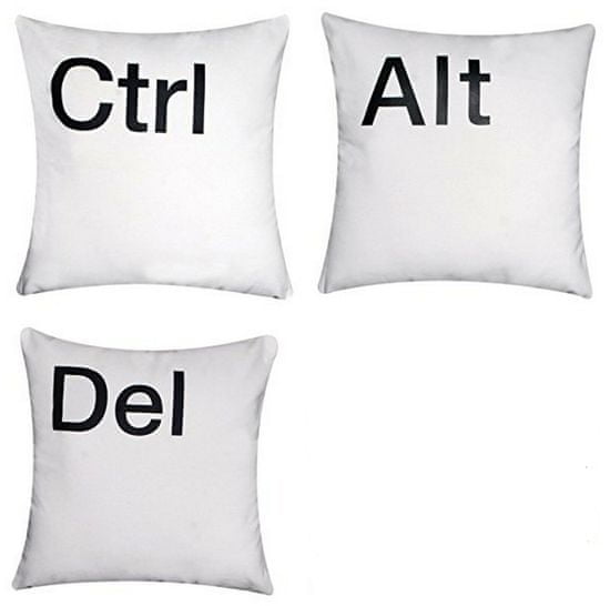 Daklos Ctrl Alt Del Esc polštář 100% bavlna - 40 cm x 40 cm - bílé - 3 set - Ctrl Alt Del