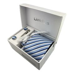 Daklos Luxusní set s modrými a bílými proužky - Kravata, kapesníček, manžetové knoflíčky, kravatová spona v dárkovém balení