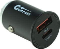 Compass Zástrčka 12/24V nízkoprofilová QC3/PD3 USB-A/USB-C 30W