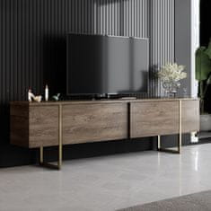 Hanah Home TV stolek Luxe - Walnut, Gold, Ořech, Zlatá