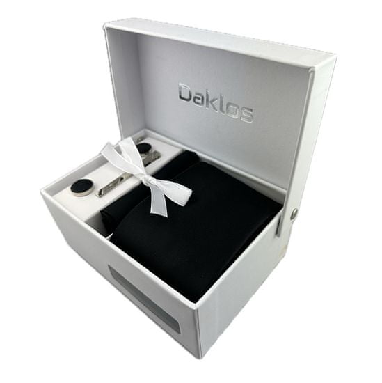 Daklos Luxusní set elegantně černý - Kravata, kapesníček do saka, manžetové knoflíčky, kravatová spona v dárkovém balení