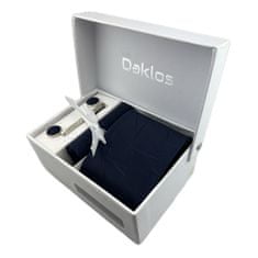 Daklos Luxusní set tmavě modrý s moderním vzorem - Kravata, kapesníček do saka, manžetové knoflíčky, kravatová spona v dárkovém balení