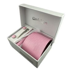 Daklos Luxusní set růžový s bílým vzorem - Kravata, kapesníček do saka, manžetové knoflíčky, kravatová spona v dárkovém balení