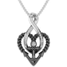 IZMAEL Náhrdelník Heart Anchor-Stříbrná/Černá KP28940