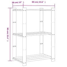 Vidaxl 3patrový úložný regál hnědý 60x38x90 cm masivní borové dřevo