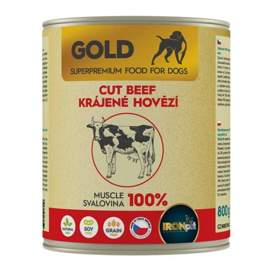 IRONpet Gold Dog Hovězí krájená svalovina, konzerva 800 g