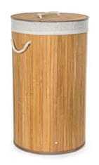 G21 Koš na prádlo 55 l, bambusový kulatý s bílým košem
