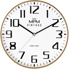 MPM QUALITY Designové plastové hodiny MPM Vintage II Since 1993, světle hnědá