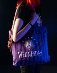 CurePink Shopping taška na rameno Netflix|Wednesday: Pruhy (42 x 42 x 6 cm)