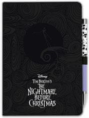 CurePink Poznámkový blok s promítací propiskou The Nightmare Before Christmas|Ukradené Vánoce: Black Jack (A5 14,8 X 21 cm)