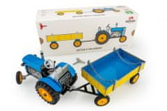 KOVAP Traktor Zetor s valníkem modrý na klíček kov 1:25 v krabičce 32x13x11cm Kovap