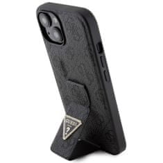 Guess  PU Grip Stand 4G Strass Triangle Metal Logo Zadní Kryt pro iPhone 15 Black