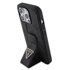 Guess  PU Grip Stand 4G Strass Triangle Metal Logo Zadní Kryt pro iPhone 15 Pro Black