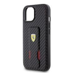 Ferrari  Carbon Grip Stand Zadní Kryt pro iPhone 15 Black