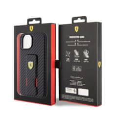 Ferrari  Carbon Grip Stand Zadní Kryt pro iPhone 15 Black