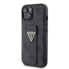 Guess  PU Grip Stand 4G Strass Triangle Metal Logo Zadní Kryt pro iPhone 15 Black