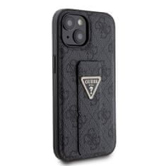 Guess  PU Grip Stand 4G Strass Triangle Metal Logo Zadní Kryt pro iPhone 15 Black