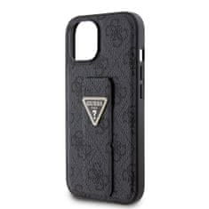 Guess  PU Grip Stand 4G Strass Triangle Metal Logo Zadní Kryt pro iPhone 15 Black