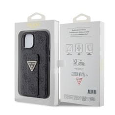 Guess  PU Grip Stand 4G Strass Triangle Metal Logo Zadní Kryt pro iPhone 15 Black