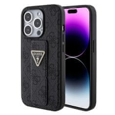 Guess  PU Grip Stand 4G Strass Triangle Metal Logo Zadní Kryt pro iPhone 15 Pro Black