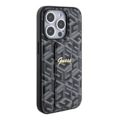 Guess  PU Grip Stand G Cube Zadní Kryt pro iPhone 15 Pro Black