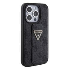 Guess  PU Grip Stand 4G Strass Triangle Metal Logo Zadní Kryt pro iPhone 15 Pro Black