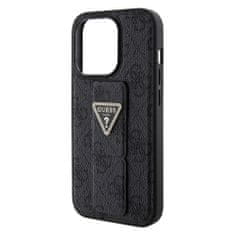 Guess  PU Grip Stand 4G Strass Triangle Metal Logo Zadní Kryt pro iPhone 15 Pro Black