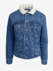 Pepe Jeans Modrá pánská džínová bunda s umělým kožíškem Pepe Jeans Pinner DLX M