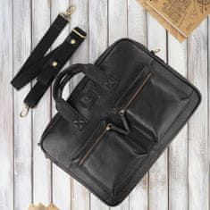 PAOLO PERUZZI Pánská kožená taška přes rameno na notebook pro práci Black