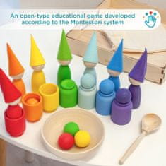 Ulanik Montessori dřevěná hračka „ Rainbow: Peg Dolls in Cups with Hats and Balls‟ 2 verze 