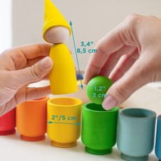 Ulanik Montessori dřevěná hračka „ Rainbow: Peg Dolls in Cups with Hats and Balls‟ 2 verze 