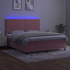 Greatstore Box spring postel s matrací a LED růžová 180x200 cm samet