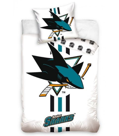 Carbotex Bavlněné hokejové povlečení San Jose Sharks White 140x200 + 70x90 cm