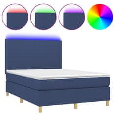 Greatstore Box spring postel s matrací a LED modrá 140x190 cm textil