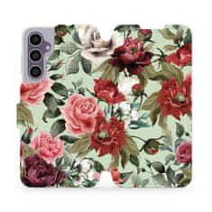 Mobiwear Flip pouzdro na mobil Samsung Galaxy S23 FE - MD06P Růže a květy na světle zelené