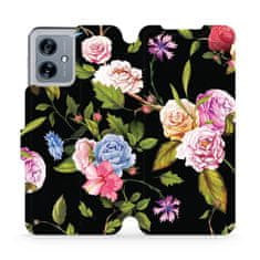 Mobiwear Flip pouzdro na mobil Motorola Moto G54 5G / Moto G54 5G Power Edition - VD07S Růže a květy na černém pozadí