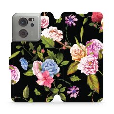 Mobiwear Flip pouzdro na mobil Xiaomi 13T / 13T Pro - VD07S Růže a květy na černém pozadí