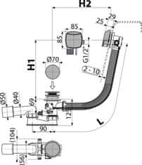 Alca Plast ALCA A566-273133-57 Sifon vanový s napouštěním přepadem pro hydromasážní vany, kov - Alcadrain