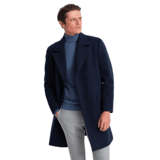 OMBRE Pánský dvouřadový kabát s podšívkou V3 OM-COWC-0107 tmavě modrý MDN124011 L