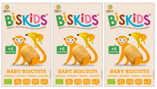 Belkorn 3 x BISkids BIO dětské celozrnné banánové sušenky 6M+ 120g